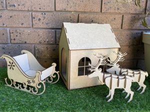 Elf Reindeer Santa Sleigh Barn House prop kit | Raw | Unpainted | Elf on the Shelf | Christmas Decoration
