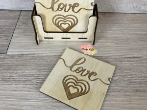 Drink Coasters Set of 6 & Stand | Love